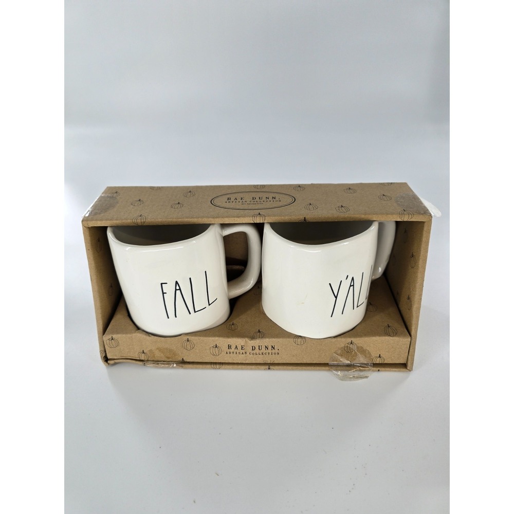 Rae Dunn Fall Y'all Set of 2 Mugs White Ceramic Coffee Cups NIB